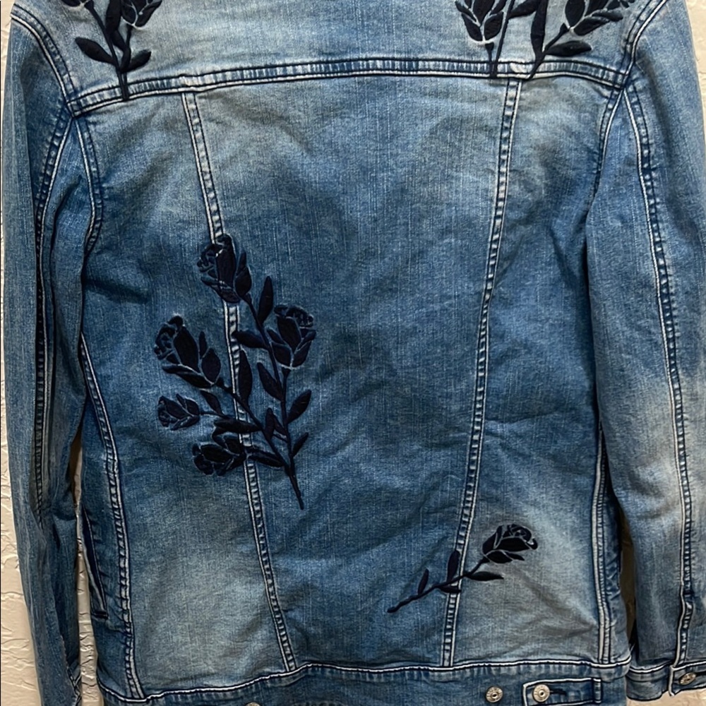 Embroidered Denim Jacket with Floral Design
